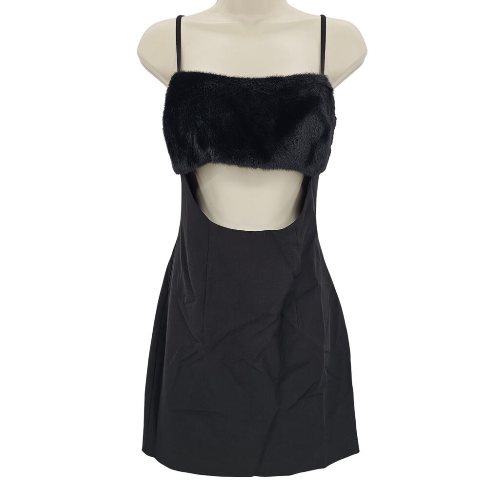 Naked Wardrobe Womans size S Sleeveless Faux Fur Cutout Mini Dress Black NEW